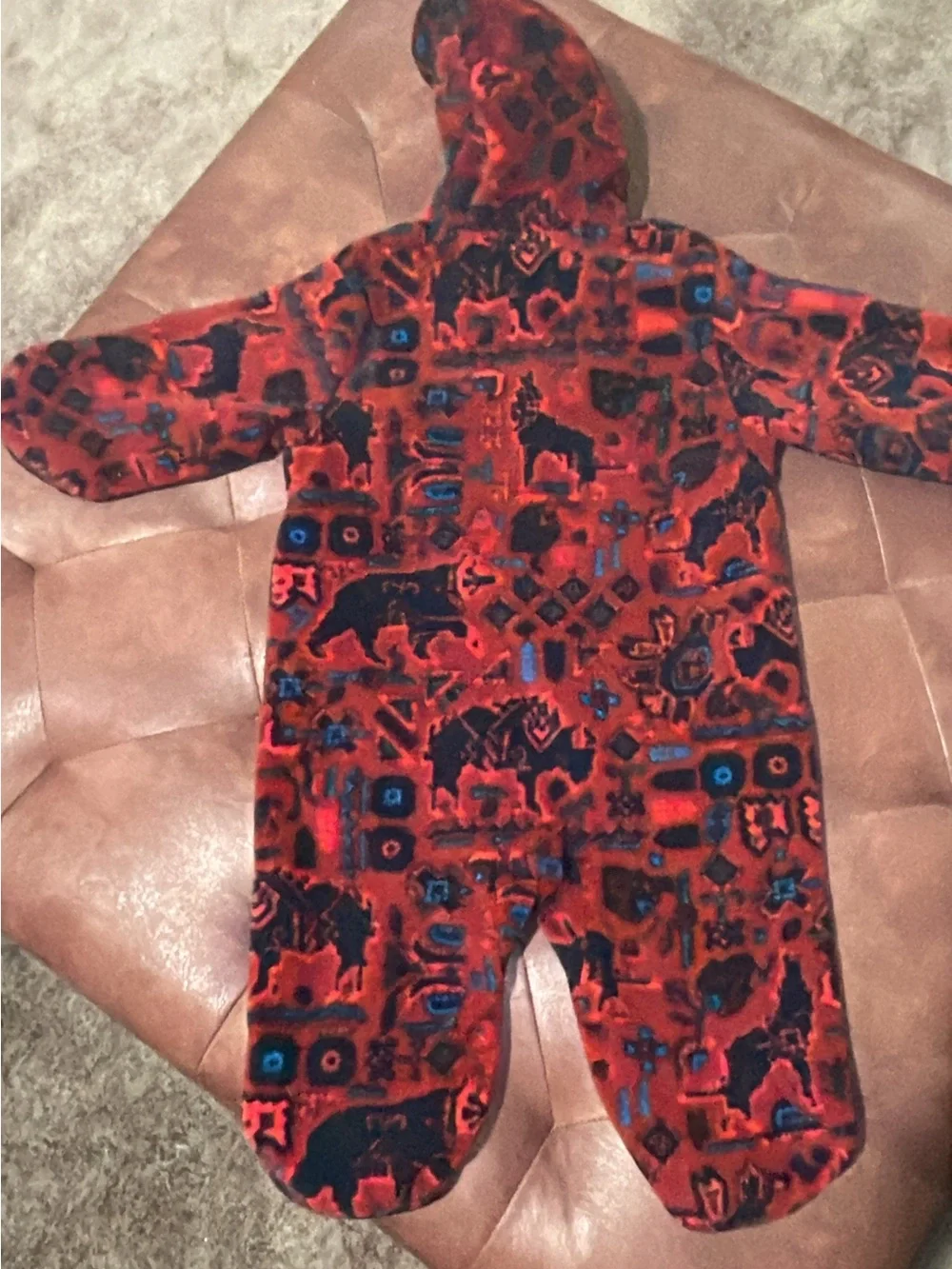 Columbia Red Patterned Hooded One-Piece Footie